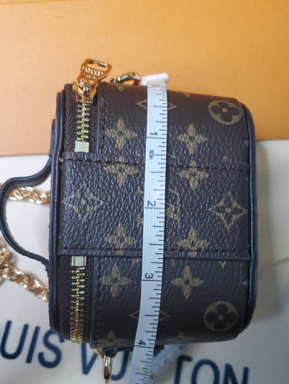 Monogram Mini Vanity Crossbody in Brown with Gold Chain - Picture 11 of 13
